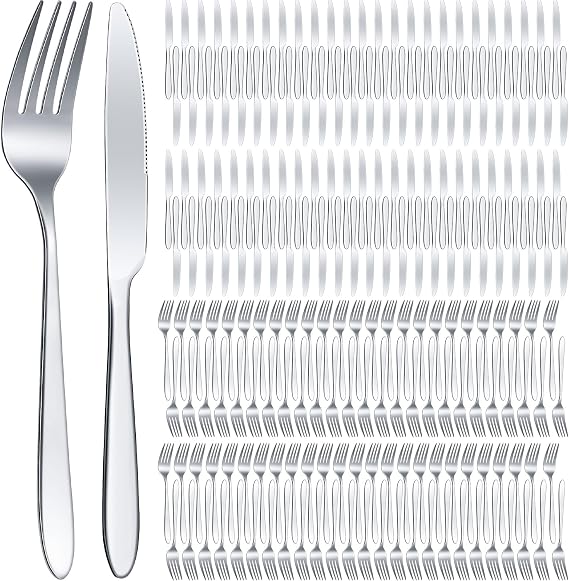 150 Forks Knives Set, Classic, 8.4 x 0.7 Inch,7.1 x 1 Inches, Silver