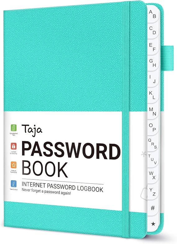 Taja Password Book with Alphabetical Tabs, Password Keeper Book for Seniors