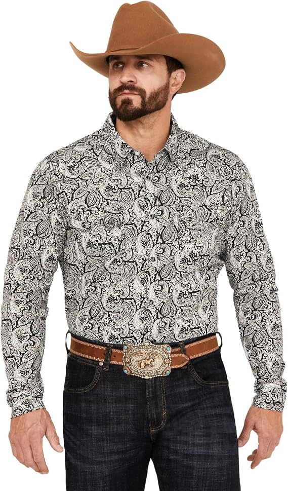 Cody James Men's Mamba Paisley Print Long Sleeve Western Snap Shirt - Cjsu23w12-Blk