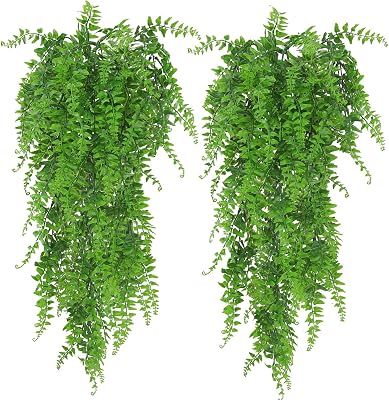 Huryfox Artificial Hanging Plants Fern Vine - Fake Ivy Leaves Decoration for Indoors & Outdoors, Faux Foliage Greenery Decor for Living Room, Kitchen, Balcony, Garden, Bedroom, Farmhouse Aesthetic
