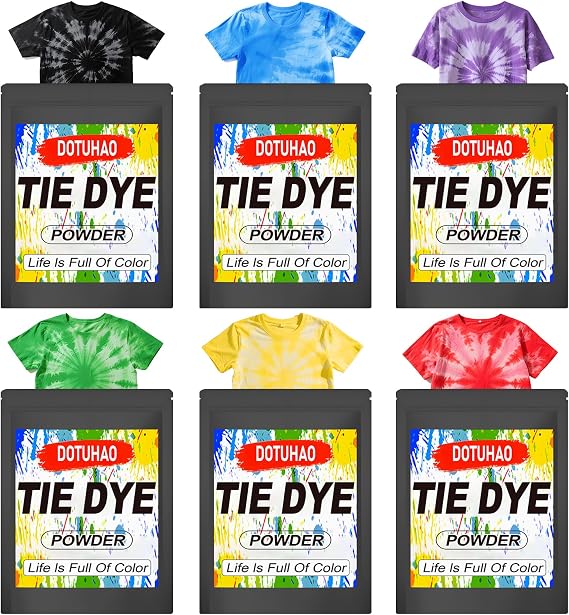 Tie Dye Powder Kit, 6 Colors Clothing Dye, Fabric Color Dye, Permanent & Washfast Powder Tie Dyes, Creative Dyes for Clothes(6 Colors, 2 OZ)
