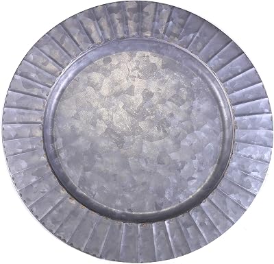 Circleware Entertainment Ribbed Charger Dinner, Set of 4 Dinnerware Hard Plain Plastic Plates, Classic Round All Occasion Dishes, Limited Edition Home & Kitchen Food Service Decor, 13, Silver