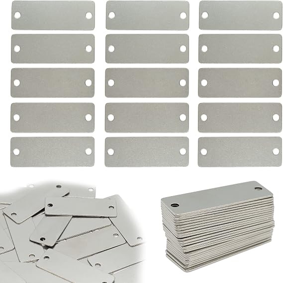 StayMax 50 Pack Stainless Steel Blank Tags Engraving Blanks Rectangle Stamping Blanks with Two Holes