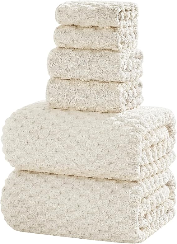 6 Piece Bath Towel Set, 40"x80" Microfiber Bath Sheets, Cream