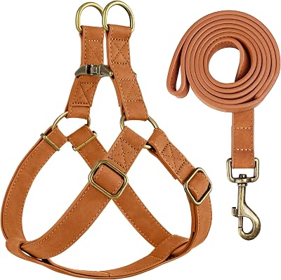 Didog Step-in Dog Harness & Leash Set - Soft PU Leather Dog Harness with Metal Buckle, Adjustable Halter Vest for Medium & Large Dogs, 4ft Colorful Leather Dog Leash for Easy Walking & Trainin