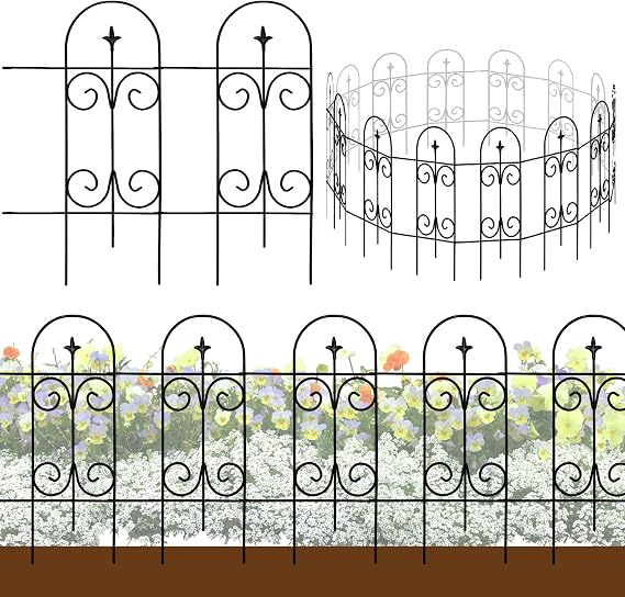 Thealyn Metal Decorative Garden Fence Border 32 in .H x 17.5 in .W (14 Panels, Total Length 20 feet) No Dig Fence Rustproof Wrought Iron Landscape Fencing for Flower Bed, Yard, Patio