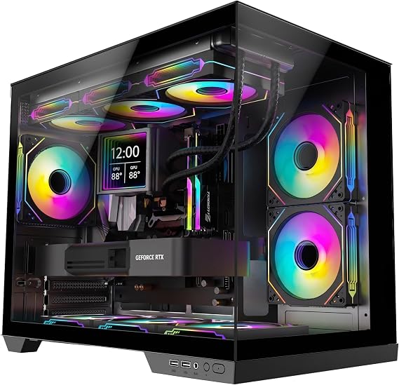 STRUXVEX S6 Micro-ATX PC Case, 270 Panoramic View Tempered Glass, 3 Pre-Installed Fans, Dual-Chamber Layout and Back-Connect Support, mATX Gaming Computer Case