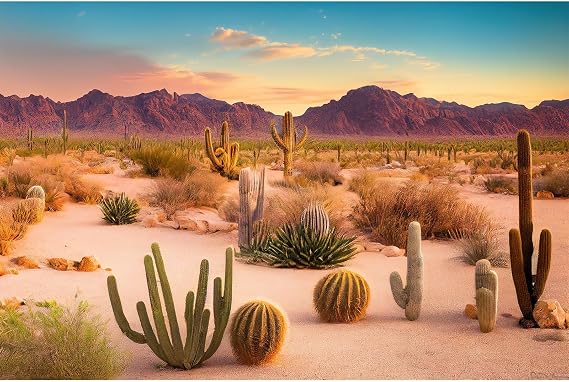 Desert Reptile Habitat Background Arid Landscape of Hot Sahara Desert Terrarium Background Desert Cacti and Sand with Dunes Aquarium Background Natural Hot Desert Fish Tank Background Vinyl 24x16in