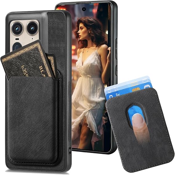 Slim Fit Case for Motorola Edge 50 Ultra/Moto X50 Ultra - Magnetic, Scratch Resistant, Detachable Credit Card Holder - TCK-Retro Black