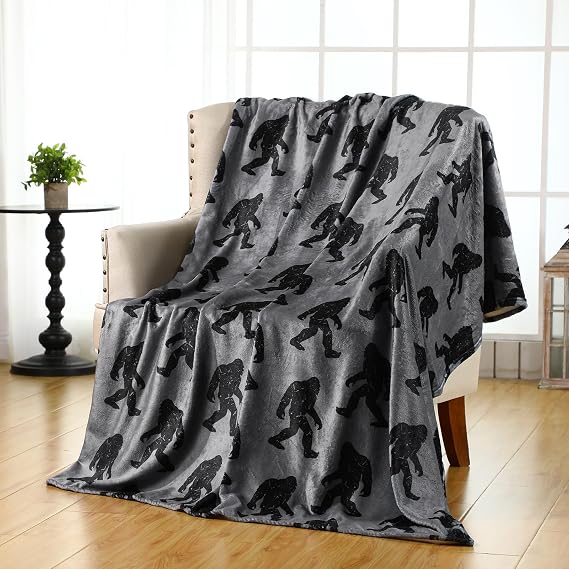 Bigfoot Blanket Sasquatch Throw Blanket Gifts 50"x60",Grey,Black | Funny Birthday Gifts for Men Women Kids, Soft Flannel Throws for Bed Sofa Couch, Bigfoot Decor Big Foot Novelty Blanket