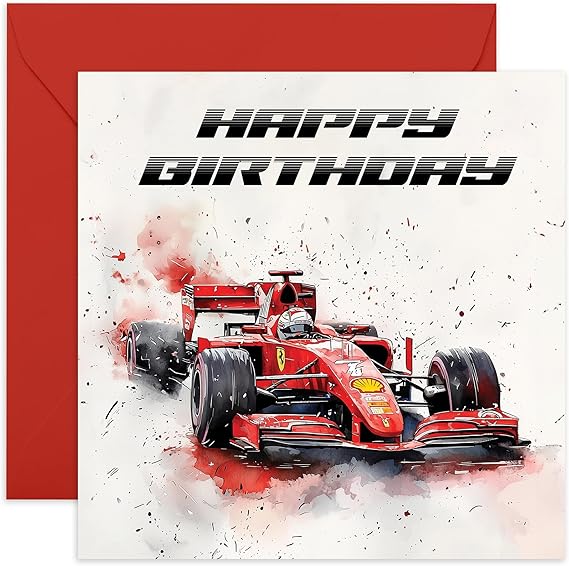 CENTRAL 23 F1 Birthday Card - 'Birthday Red Race Car' - Gifts for Boys, Men, Him, Dad, Brother, Uncle, Nephew, Grandpa, Coworker, Colleague, Cousin, Friend - Fast -  with Fun Stickers