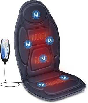 Snailax Vibration Back Massager with Heat, Massage Seat Cushion with 6 Vibrating Motors and 2 Heat Levels, Massage Chair Pad for Home Office use, Gifts for Mom