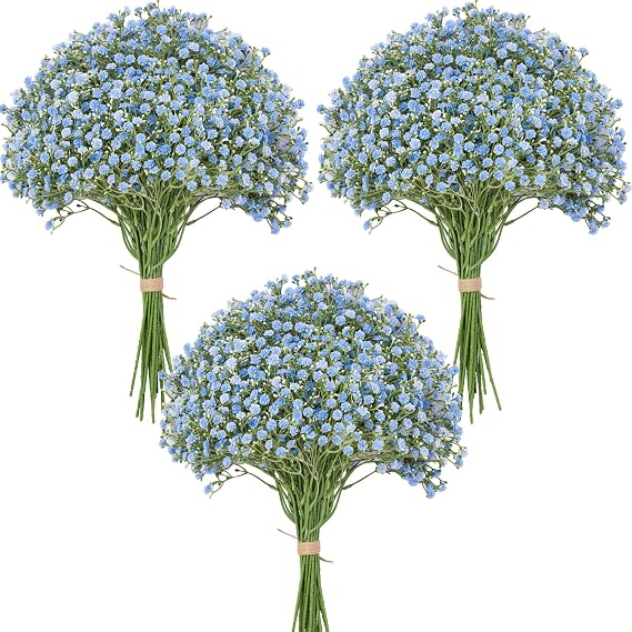 Serwalin 33pcs Babys Breath Artificial Flowers,Real Touch Blue Fake Flowers for Wedding Bouquets Centerpieces,Faux Gypsophila Babies Breath Floral Arrangement Party Home Decor(Blue)