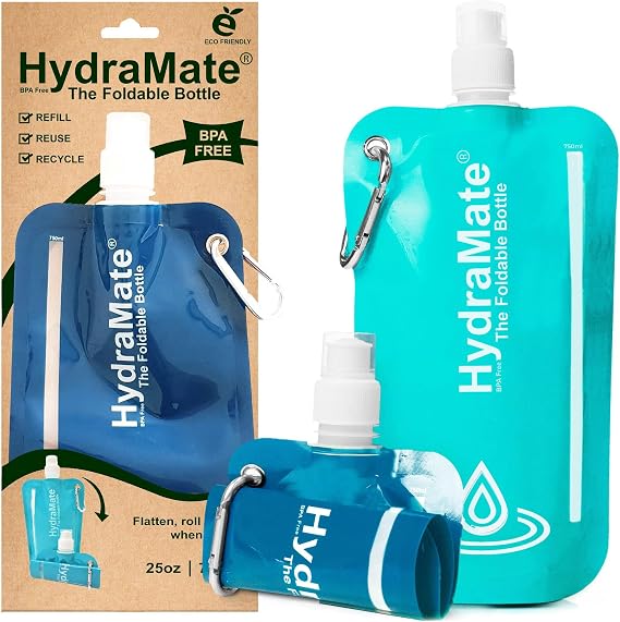 HydraMate Collapsible Water Bottle - Foldable Water Bottle - 750ml (2 Pack)