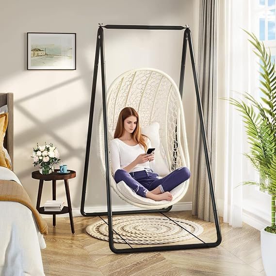 Hammock Chair Stand,Swing Stand Heavy Duty Steel A-Shaped Hammock Chair Stand only Strong Load Bearing Anti-Deformed Hanging Swing for Indoor Outdoor 300LBS Chair not Included Black