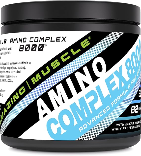 Amazing Muscle Amino Complex Supplement | 8000 Mg Per Serving | 325 Tablets | Formula with Taurine, Creatine, L-Glutamine, Whey Protein, BCAA's