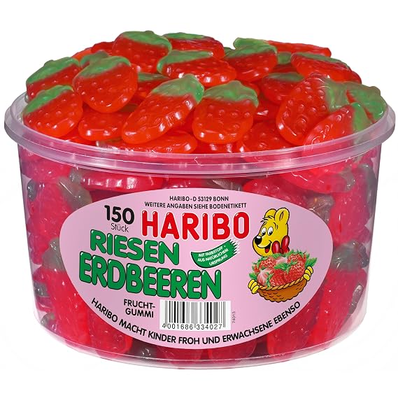 Haribo Riesen Erdbeeren ( Haribo giant Strawberries ) Tub -150 pcs