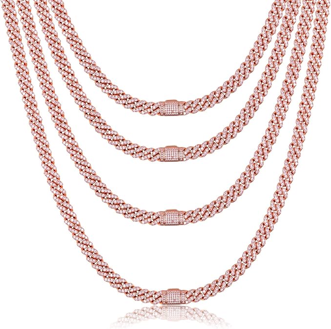 YIMERAIRE Mens Cuban Link Chain Iced Out 8MM 18K Gold Plated Bling Miami Cuban Necklace Diamond Chain Iced Out Hip Hop Jewelry with Box, 18inchs