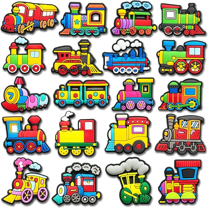 20Pcs Trains Shoe Decoration Charms for Croc Clog, Train Charms Accessories for Adults