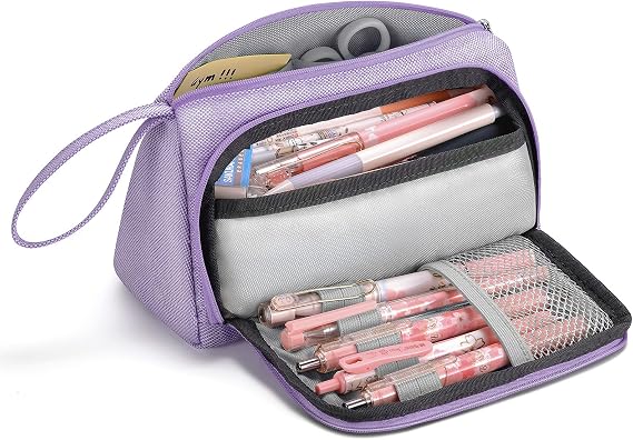 MOKANI Pencil Case, Big Capacity Pencil Pen Pouch with Handle, Stationery Bag Supplies Box for Student Office College Middle School High School, Purple
