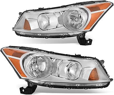 DWVO Headlight Assembly Compatible with 2008-2012 Accord 4-Door Sedan Chrome Housing Amber Reflector Headlamp for Driver and Passenger Side