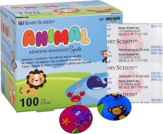 Henry Schein Kids Animal Print Spot Adhesive Bandage, 7/8", Sterile, 100 Ct
