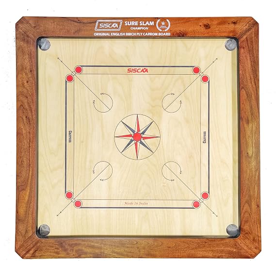 SISCAA Carrom Board Sure SLAM Indoor Board Game Approved by Carrom Federation of India & Maharashtra Carrom Association (Bulldog, 24mm)