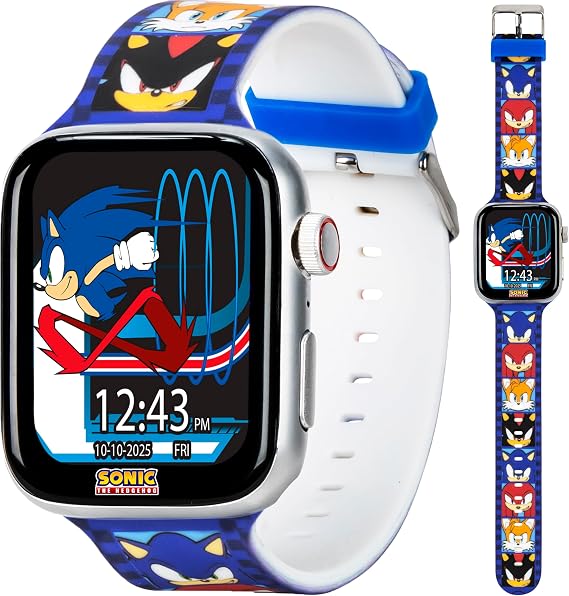 Sonic The Hedgehog Kids Smartwatch Bluetooth Calling, Messages, Camera, Music, Sleep Tracker, Fitness & Activity Apps 6 Watch Faces, Touchscreen, USB Rechargeable Fits Wrists 5.5" to 8"