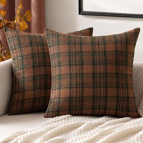 MIULEE Fall Plaid Pillow Covers Scottish Tartan 20x20 Terracotta Brown