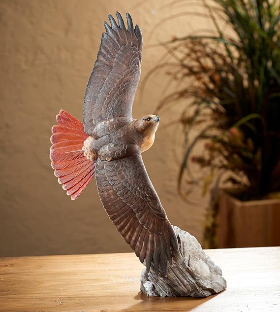 Wild Wings Soaring Red-tailed Hawk Sculpture by Phil Galatas, brown, orange