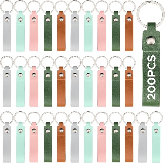 OMTech Leather Key Fob Kit, Keychain Blanks with Rives and Key Rings, Key Chain Bulk for Laser Engraving Making DIY Craft