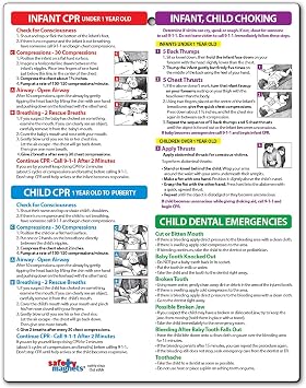 Safety Magnets by ZOCO Infant and Child First Aid Magnet CPR Choking Poison Control Burns Dental Emergency Chart Laminated 8.5x11 Magnetic Quick Reference Card for Fridge