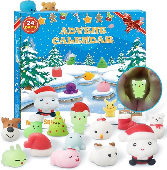 Advent Calendar 2026 Christmas Countdown 24 Days Luminous Adorable Squishies Non-Toxic Relief Stress Different Surprise Kawaii Toys for Girls Boys Kids Adults
