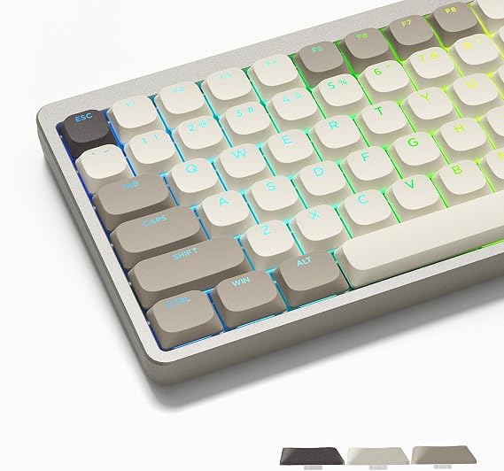 Womier Low Profile Keycaps - Shine Through PBT Keycaps | 60 65 75 100 Percent, Mechanical Keyboard Keycaps for Cherry Gateron MX Switches Keyboard - Khaki Grey