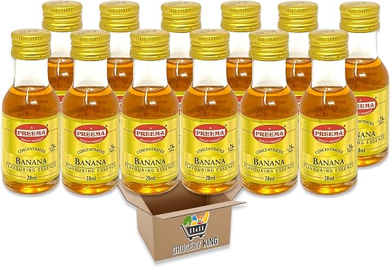 Flavouring Essence For 28ml | Pack Of 3 - Pack Of 6 - Pack Of 12 | For Cakes, Cookies, Boiled Sweets, Creams Grocery King (Banana Essence 28ml - Pack Of 12)
