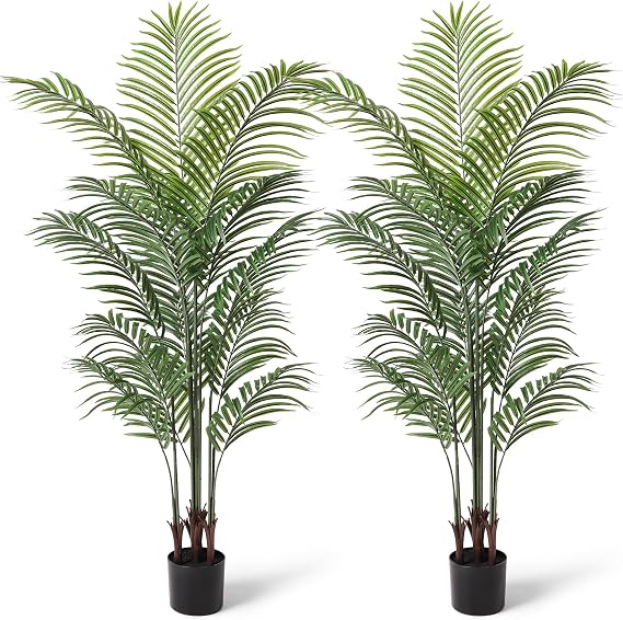 Artificial Palm Tree 5.5Ft Faux Dypsis Lutescens-Tall Fake Plants with Adjustable Branches,No Maintenance,Tropical Palm Tree for Indoor Decor - Ideal for Living Room,Office,Commercial Spaces,2pcs