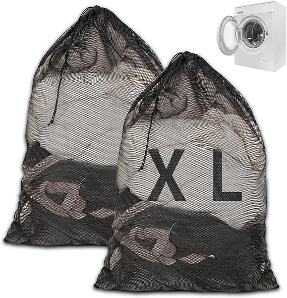 2 Pcs Mesh Laundry Bags, 70×90cm Large Net Laundry Bag for Washing Machine | Heavy Duty Washing Bags with Drawstring, for Dirty Clothes Beddings Plush Toys(Black)