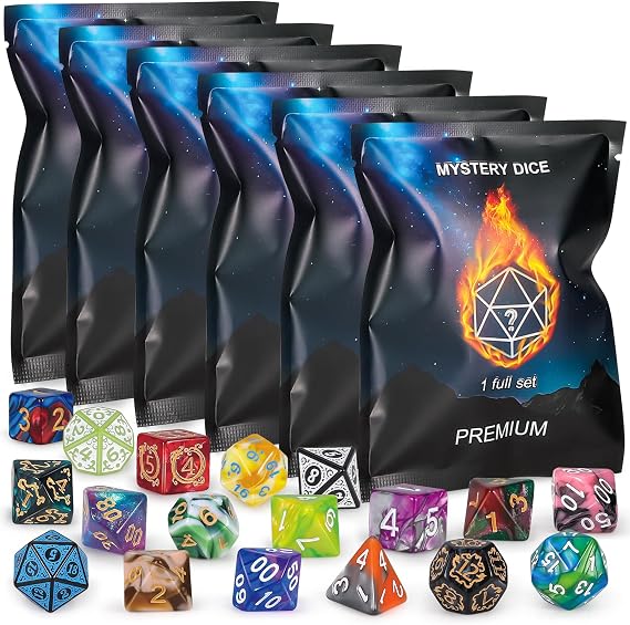 QMAY Mystery Dice, 42 Pcs Acrylic Polyhedral Dice with 6 Pcs Velvet Bag
