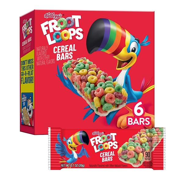 Kellogg's Froot Loops Cereal Bars, Kids Breakfast Bars, School Snacks, Original, 4.2oz Box (6 Bars)