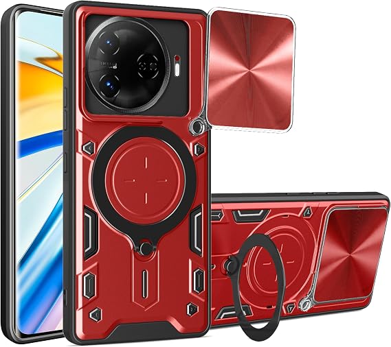 Compatible with Tecno Camon 30 Pro 5G Case,with Slide Camera Lens Cover Compatible with Tecno Camon 30 Pro 5G CL8 Case Red