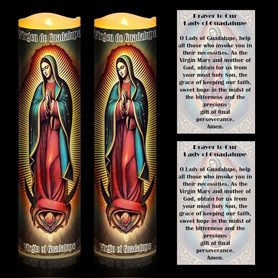 Baquler 2 Set LED Flameless Religious Candles with Card,Virgin of Guadalupe