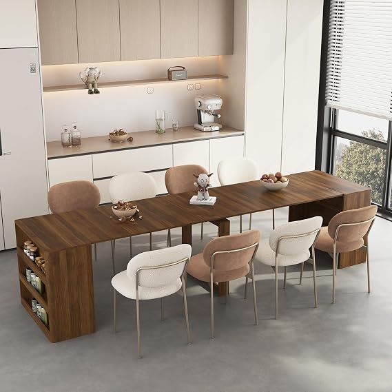 Transformer Dining Table for 2-12 People with Storage, Walnut