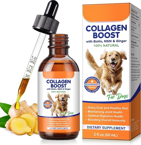 Collagen for Dogs 60ml, Liquid Collagen Drops for Dog Joint, Skin, Coat Health, Help Aid Hip Care