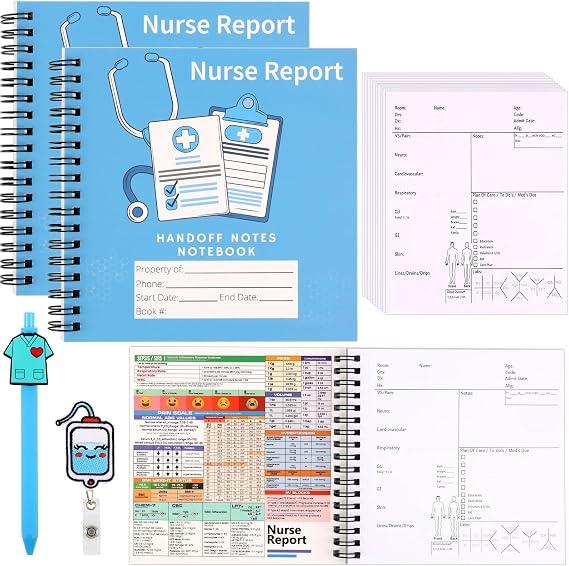 Nurse Essentials Report Notebook for Work,Nursing Report Sheets with Badge Reel & Pen,RN Student Accessories & Gifts,2 Pack