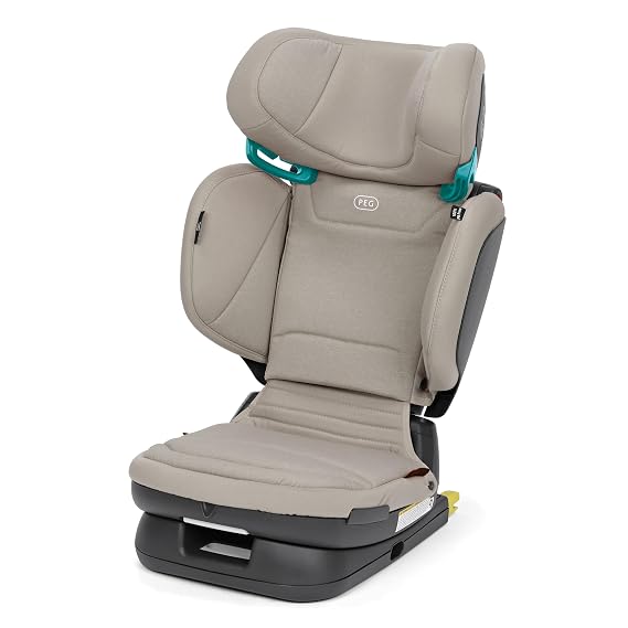 PEG Viaggio Flex 120 High Back Folding Booster, Astral (Beige) | 4D Total Adjust for Safety & Comfort, No Armrests, Compact Fold for Travel, 40-120 lbs, Made in Italy