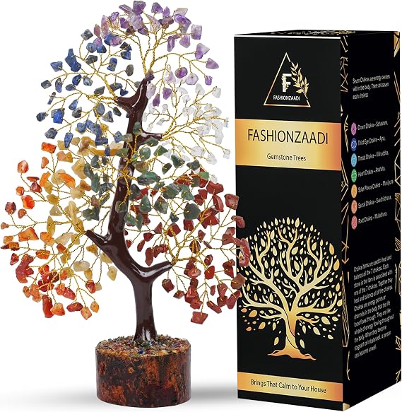 FASHIONZAADI Seven Chakra Tree of Life, Birthday Reiki Gifts for Women, Healing Crystal Gifts, Positive Energy Healing Crystals and Stones, Gemstone Healing 7 Crystal Tree