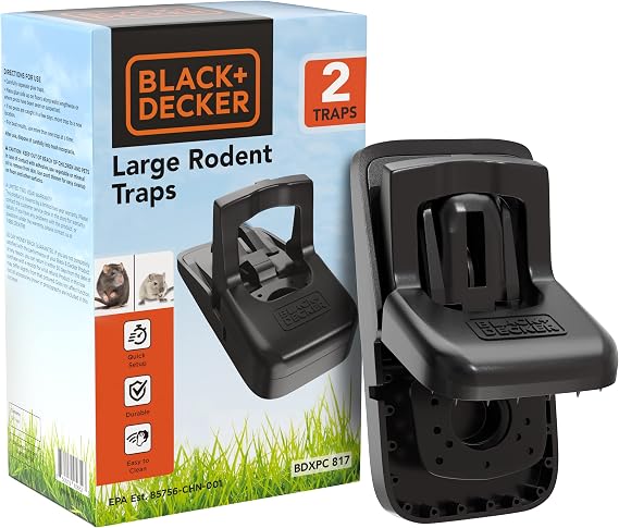 BLACK+DECKER Rat Trap Outdoor & Rat Traps Indoor- Instantly Kill Squirrel & Chipmunk Trap- Rodent Snap Trap, Touch Free & Reusable Pest Control, 2 Pack