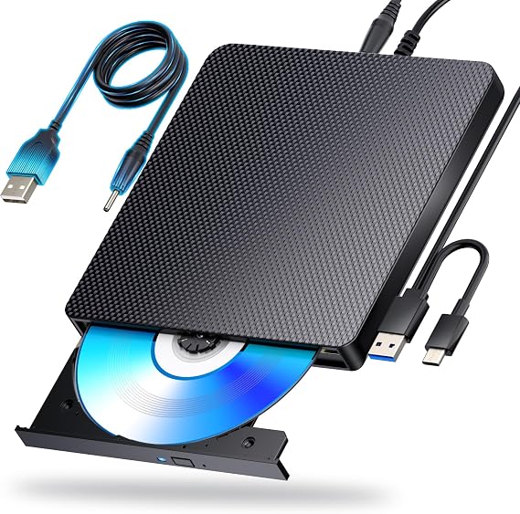External Blu ray Drives Player Read/Write Compatible Bluray Burner USB 3.0 / Type-C BD/DVD/CD Burner Blu ray Player for pc, Windows 7-11 & Mac（Black）