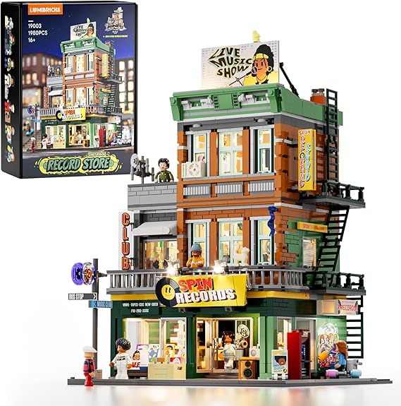 Lumibricks Plattenladen Beleuchtung Klemmbausteine Haus - 1980 Pcs Street Fusion Audio Shop Multi-Form Modular Building Sammlung Kit für Erwachsene & Musikliebhaber