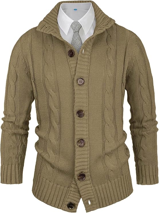 Aimeilgot Mens Fashion Casual Slim Fit Button Down Cable Knitted Stand Collar Cardigan Sweater